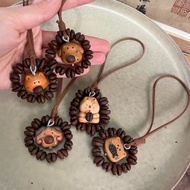 Cute Wooden coffee bean phone charm keychain