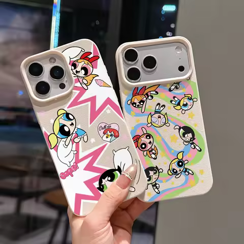 Cool Girl P-Powerpuffs Phone Case for Apple iPhone 17 Air 16 16e 15 14 Plus 13 12 11 Pro Faux Leathe