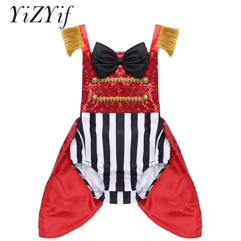 Toddler Baby Girls Showman Costume Romper Sleeveless Sequins Halloween Ringmaster Circus Cosplay Chr