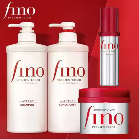 Fino Premium Touch Hair Care Set - 550ml Collagen Keratin Shampoo & Conditioner, 230g Shiny Hair Mas