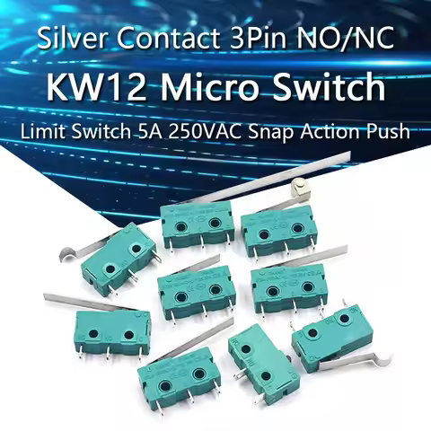 Mini Push Switch 5Pcs/lot Silver Contact KW12 Micro 3Pin NO/NC Limit Switch 5A 250VAC Snap Action Mi