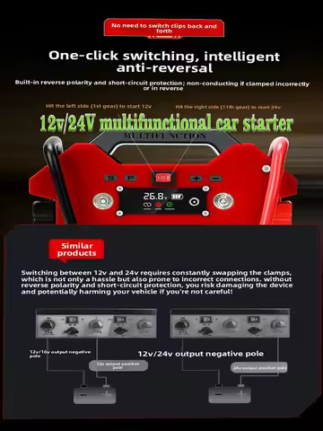 120000mAh 12V/24v High Capacity Multi-Function Car Jump Starter & Air Compressor, Emergency Battery 