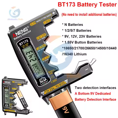 BT173 Battery Tester Dual Display High Precision Voltage Meter 9V 12V AA AAA Lithium Batteries Butto