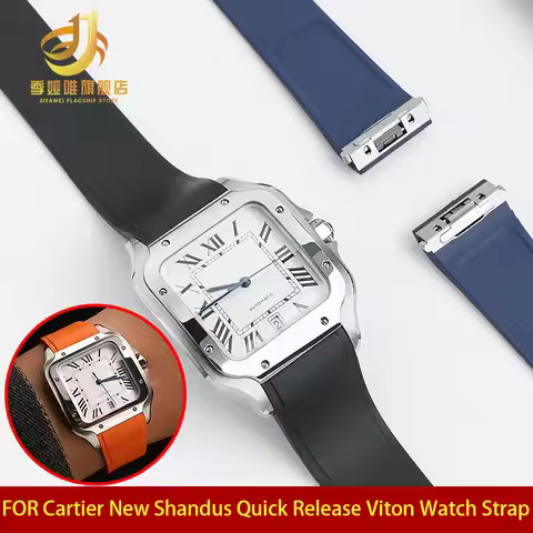For Santos 100 Fluoro Rubber Soft Watch band Cartier Santos rubber strap 21mm Quick Release Watch ba