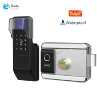 【In stock】Waterproof Tuya Wifi Smart Door Lock Digital Password Double Fingerprint Electronic Rim Lock For Outdoor Iron Gate Door I4WA