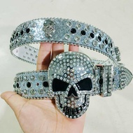 Skull Diamond Belt Narrow-Waist Diamond Men Women Belt