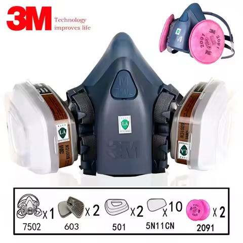 17 in 1 3M 7502 Dust Gas Respirator Half Face Dust Mask For Painting Spraying Organic Vapor Chemical