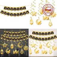 Eid Mubarak Paper Banner Garland 2025 Ramadan Moon Mosque Star Ornaments Home Islamic Hanging V5e2
