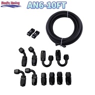SADE 0+45+90+180 Degree AN6 6AN Oil Fuel Fittings Hose End Adaptor  Oil Fuel Hose Line 6M/20FT Black
