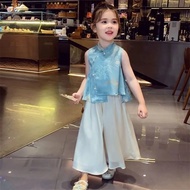 Allen's CUX Promotion August Girls 2025 New Style Summer Jacquard Top Wide-Leg Pants Little Girls Ne