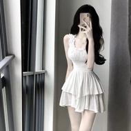 Pure Desire Sweet Milk Skirt High Waist A-Line Dress Spring Summer Short Sleeveless Square Neck Polk