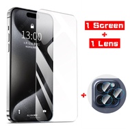 For iPhone 11 12 13 14 15 Pro Max 2 in 1 Tempered Glass Screen Protector + Camera Lens Protector