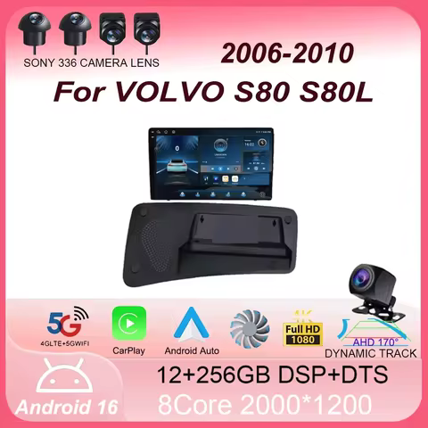 Android 16 Carplay Auto For VOLVO S80 S80L 2006 2007 2008 2009 2010 GPS Autoradio Multimedia Player 