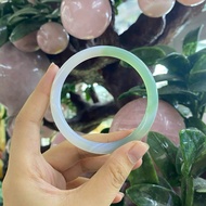 Solid white and blue Chalcedony stone bracelet, size 52 to 60mm, 6mm thick