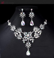 Bridal Full Rhinestones Necklaces Earrings Set Hypo-allergenic Dazzling Accessories Kit for Banquet 
