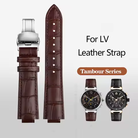 Genuine Leather Raised Mouth Watch Strap for LV Tambour Series TAMBOUR Q1121 Q114k QBB197/118 Cowhid
