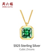 ZHOU LIU FU 周六福925 Sterling Silver Green Gemstone Pendant Necklace Fashionable Jewelry Gift for Wome