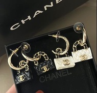 Chanel 香奈兒 23C 黑色菱格紋包包造型耳環 香港現貨直寄