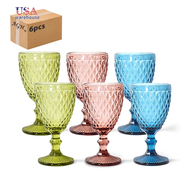 ㊖AMAZE㊖ 6pcs 330ml Cheap Red Goblet Wine Glass Colored Vintage Embossed Water And Juice Glass Cup He