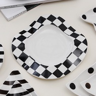 Korean Style ins Ceramic Plate Simple Style Tableware Dessert Plate Irregular Cake Plate Household D