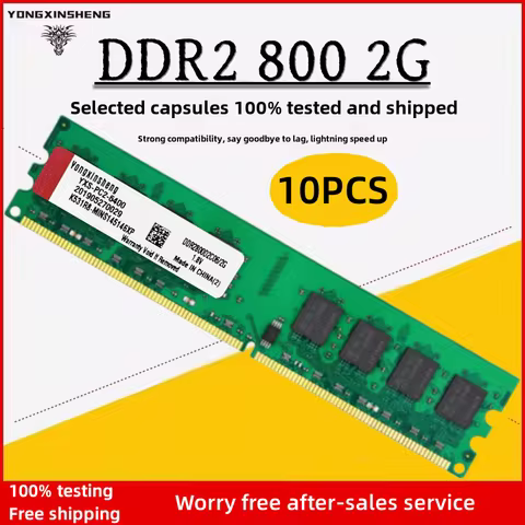 10pcs Bulk/Lot DDR2 2GB 800Mhz PC2-6400 DIMM Desktop RAM 240Pin 1.8V NON ECC computer 2gb ram Random