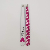 NT-Q11 White w/Fuchsia Hearts Slanted Tweezers