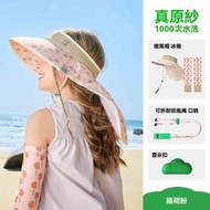兒童防曬空頂帽 原紗男女童大簷遮陽帽 夏日抗UV BB防曬太陽帽 +冰袖套裝