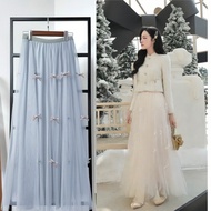 98CM 88CM 78CM (140-170cm Height) Korea Fashion Women Fluffy Flowy Skirts Mesh Tulle Ribbon Maxi Ski