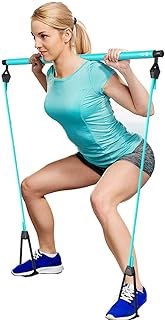 Portable Pilates Bar Kit with Resistance Band Yoga Pilates Stick Yoga Exercise Bar with Foot Loop for Yoga Stretch Sculpt Twisting Sit-Up Bar Resistance Band,B