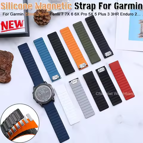 Magnetic Silicone Strap For Garmin Fenix 7 7x 6 6X Pro 5X 5 Pro Quick Fit 22/26mm Bracelet For Gen 2
