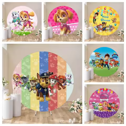 Round Paw Patrol Dogs Theme Backdrop Cover For Boy Girl Birthday Party Children Photography Backgrou