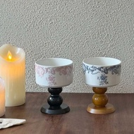 French Retro Wooden Goblet Goblet Dessert Bowl Scented Candle Cup Ceramic Goblet Candle Holder Ornam