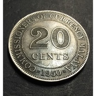 Malaya British Borneo King George VI Old Coin 20 Cents Year 1950