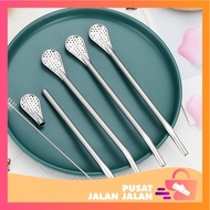 PJJ - H6145 2 in 1 Straw Spoon / Set Spoon Straw Strainer Food Grade 2 in 1 Stainless Steel/ Stainle