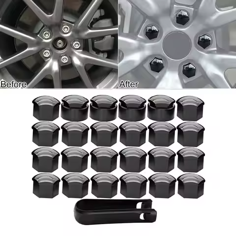 24pcs 17MM Black Car Wheel Nut Bolt Trims Studs Cover Cap For Opel For BMW Standard Cap Locking Cap 