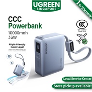 【CCC Certified】UGREEN 33W 10000mAh Power Bank with Built-in USB-C Cable, Portable PD Fast Charging E