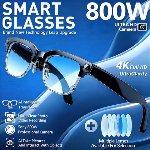 2026 New AI Smart Glasses 800W Ultra-Wide HD 4K Camera Video Recording 4GB AI Photo Recognition Blue