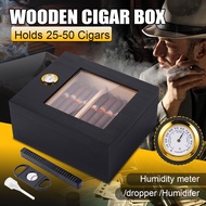 Cigar Humidor Cedar Wood Humidor Black Cigar Box Glass Top Desktop Humidorwith Front Hygrometer Humi