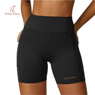 [Hottie Diary] High-Waisted Seamless Yoga Shorts with Logo for Women - Shaping, Training & Everyday