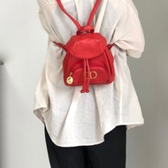 【 VintageShop solo 日本直送中古包專賣店 】Christian Dior 迪奧 後背包 紅色 CD 皮革 迷你包 સ