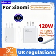 (Free)Xiaomi 120W 67W Turbo Fast Charging Adapter UK Plug With 6A Type C Cable For Xiaomi 15 14 13 1