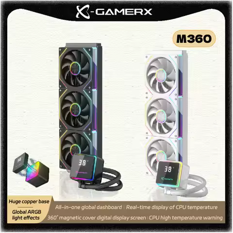 PowerTrain X-GAMERX M360 Liquid Cooler Global ARGB Light Effect 360° Magnetic Cover Digital Display 