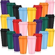 KisSealed 24 Pack Reusable Coffee Cups with Lids,16 oz Travel Plastic Tumblers Cups with Lid,To Go C