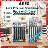 ANEX Precision Screwdriver Set 6pcs with Case Phillips Flathead Nut Driver Repair Tools