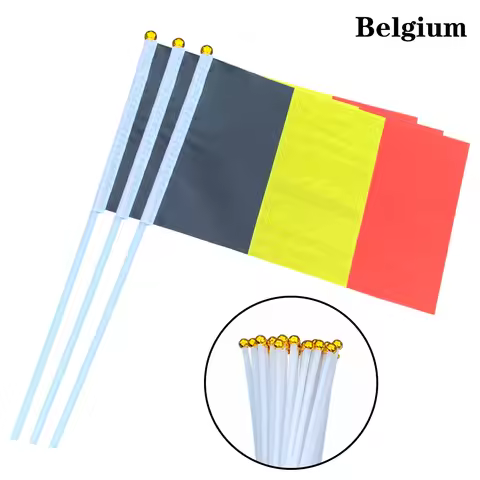 EOODLOVE 14 * 21cm Belgium Handheld Plastic Stick Flag Outdoor Celebration Event Belgium Small Size 