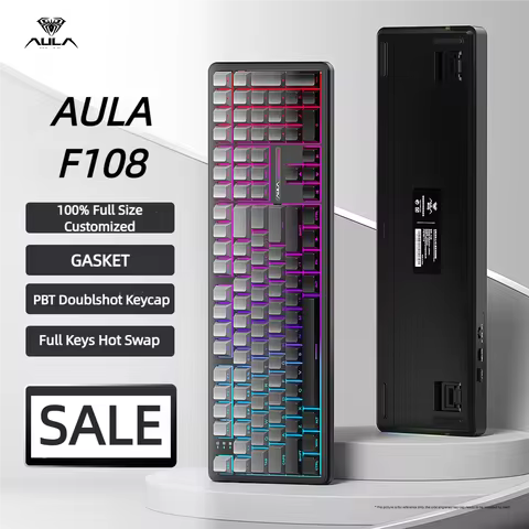 AULA F108 Keyboard 100% Layout 1K Polling Rate Mechanical Gaming Keyboard Hot Swappable Linear Switc
