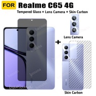Realme C65 4G Anti-Spy Tempered Glass for Realme C67 4G Privacy Screen Protector Tempered Glass 3 in 1 Carbon Fiber Film and Camera Protector