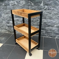 3 Tier Wooden Multifunction Storage Trolley Rack Office Shelves Home Kitchen Rack With Wheel