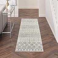 Nourison Passion Transitional Geometric Ivory/Grey 8' Runner Area Rug, 2'2" x 7'6"