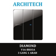 BOOM Architech V16-BK03A Diamond Black/ Switch 3 Gang 1 Way Clamp